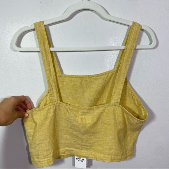 MARINE LAYER Yellow Sleeveless Linen Crop Top - Size Medium - Picture 6 of 9